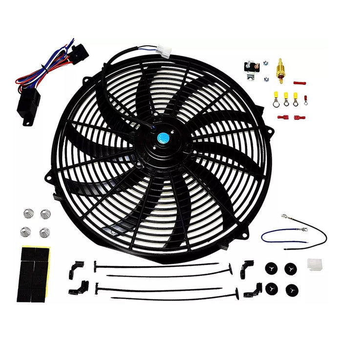 A-Team Performance 16" Heavy Duty 12V Radiator Electric Wide Curved S Blade FAN & Thermostat Kit - Southwest Performance Parts