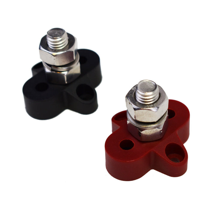 A-Team Performance 3-8" Stainless Steel Single Stud Power and Ground Junction Block Red and Black - Southwest Performance Parts