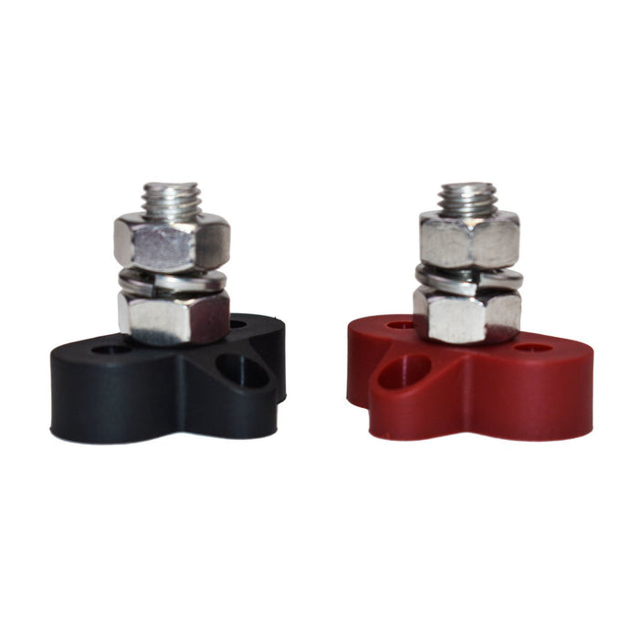 A-Team Performance 3-8" Stainless Steel Single Stud Power and Ground Junction Block Red and Black - Southwest Performance Parts