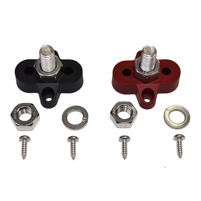 A-Team Performance 3-8" Stainless Steel Single Stud Power and Ground Junction Block Red and Black - Southwest Performance Parts