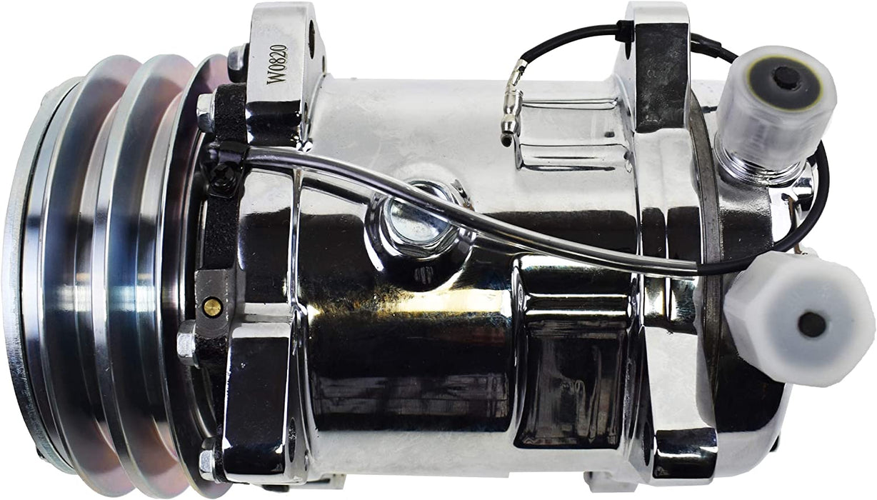 A-Team Performance 508 Style Silver Clutch V-Belt Universal Air Condition Compressor, Chrome - Southwest Performance Parts