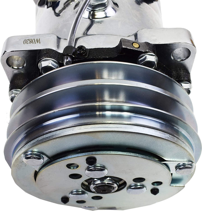 A-Team Performance 508 Style Silver Clutch V-Belt Universal Air Condition Compressor, Chrome - Southwest Performance Parts