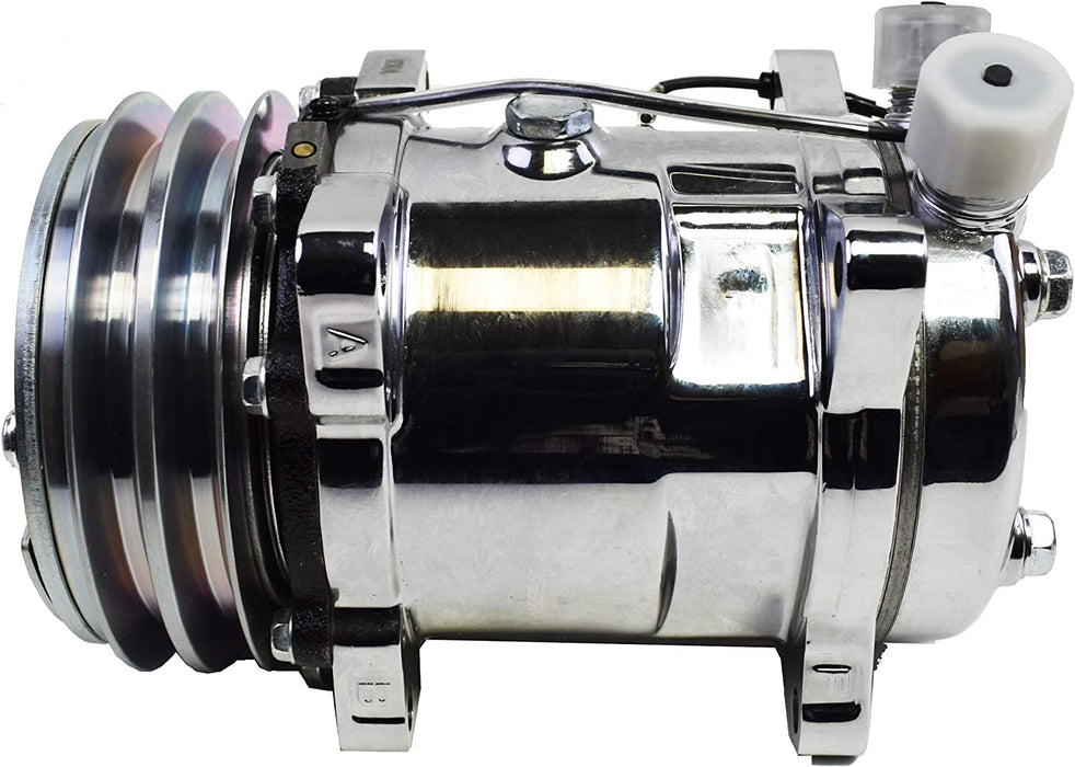 A-Team Performance 508 Style Silver Clutch V-Belt Universal Air Condition Compressor, Chrome - Southwest Performance Parts