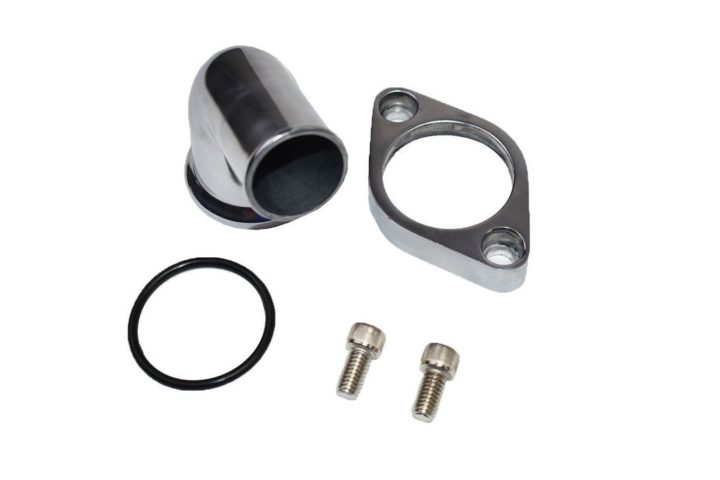 A-Team Performance Aluminum Thermostat Housing Chevy GMC SBC-BBC V8 15 Polished Swivel - Southwest Performance Parts