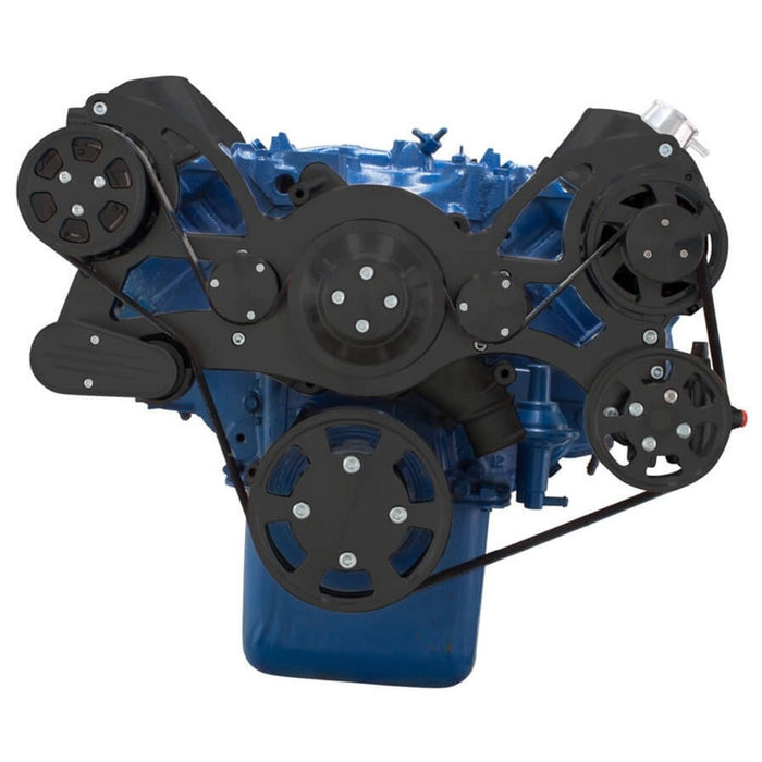 A-Team Performance Big Block Ford BBF Serpentine Complete Kit - with Alternator, Power Steering pump, Water Pump and AC Compressor (Black) - Southwest Performance Parts