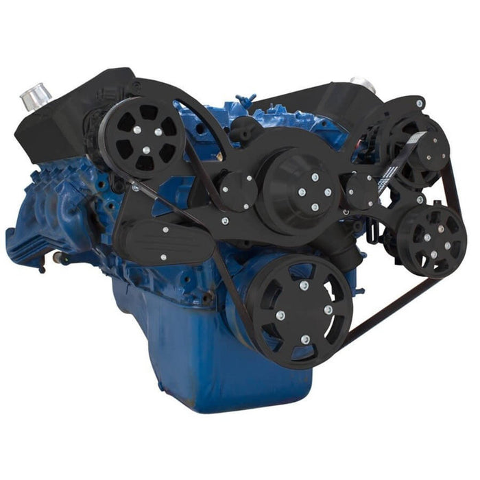 A-Team Performance Big Block Ford BBF Serpentine Complete Kit - with Alternator, Power Steering pump, Water Pump and AC Compressor (Black) - Southwest Performance Parts