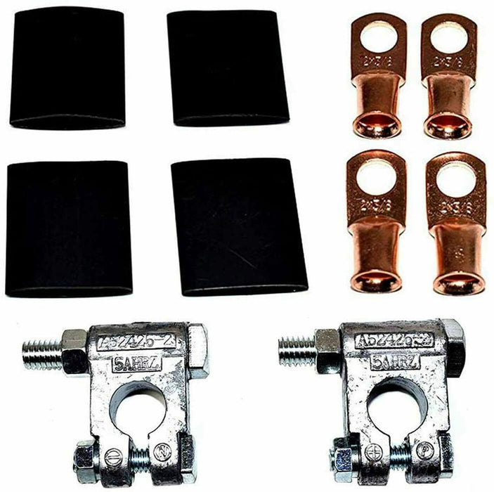 A-Team Performance Car Auto Battery Terminal Connector Military Spec Batteries Box Top Post Kit — 12 Items — 2x Covers (Red and Black), 4x Copper Lugs and 4x Heat Shrink - Southwest Performance Parts