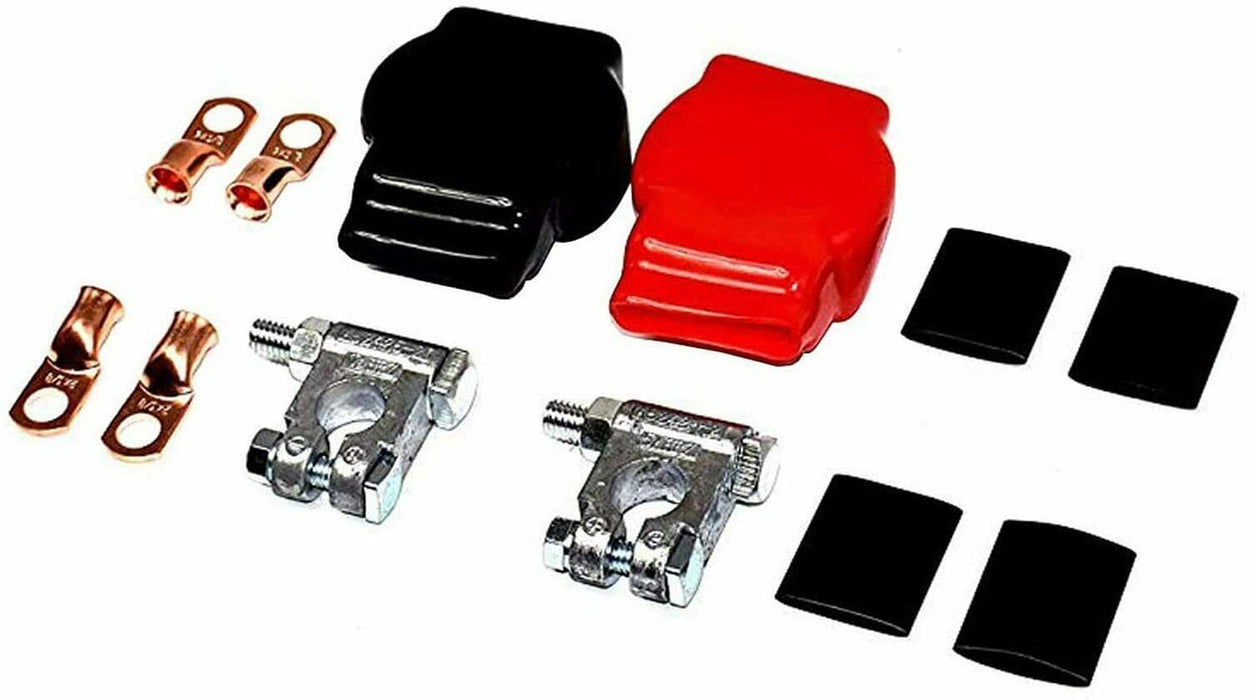 A-Team Performance Car Auto Battery Terminal Connector Military Spec Batteries Box Top Post Kit — 12 Items — 2x Covers (Red and Black), 4x Copper Lugs and 4x Heat Shrink - Southwest Performance Parts