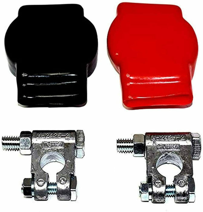 A-Team Performance Car Auto Battery Terminal Connector Military Spec Batteries Box Top Post Kit — 12 Items — 2x Covers (Red and Black), 4x Copper Lugs and 4x Heat Shrink - Southwest Performance Parts