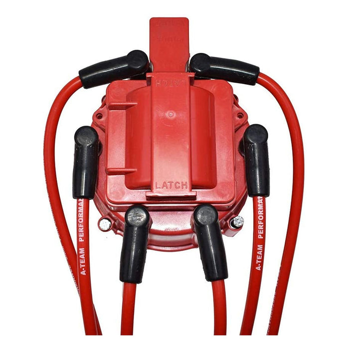 A-Team Performance HEI Distributor 65K Coil 7500 RPM Complete Kit w-Red Silicone Spark Plug Wires & HEI Pigtail Harness Compatible with Chevrolet Chevy GM GMC Truck Late Model Inline 6CYL 230 250 292 - Southwest Performance Parts