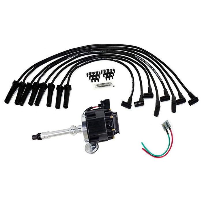 A-Team Performance HEI Distributor w-Spark Plug Wires & HEI Pigtail Harness Complete Kit Compatible with Chevrolet Chevy GM GMC Big Block Chevy BBC 396 427 454 Black Cap - Southwest Performance Parts