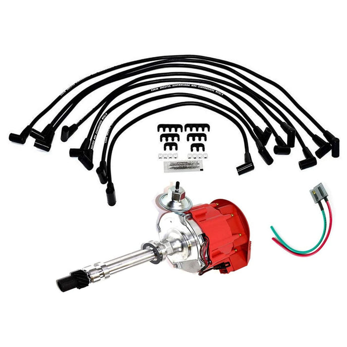A-Team Performance HEI Distributor with SBC Spark Plug Wires & HEI Pigtail Harness Compatible with Chevrolet Chevy GM GMC SBC 262 265 267 283 302 305 307 327 350 383 400 Red Super Cap - Southwest Performance Parts
