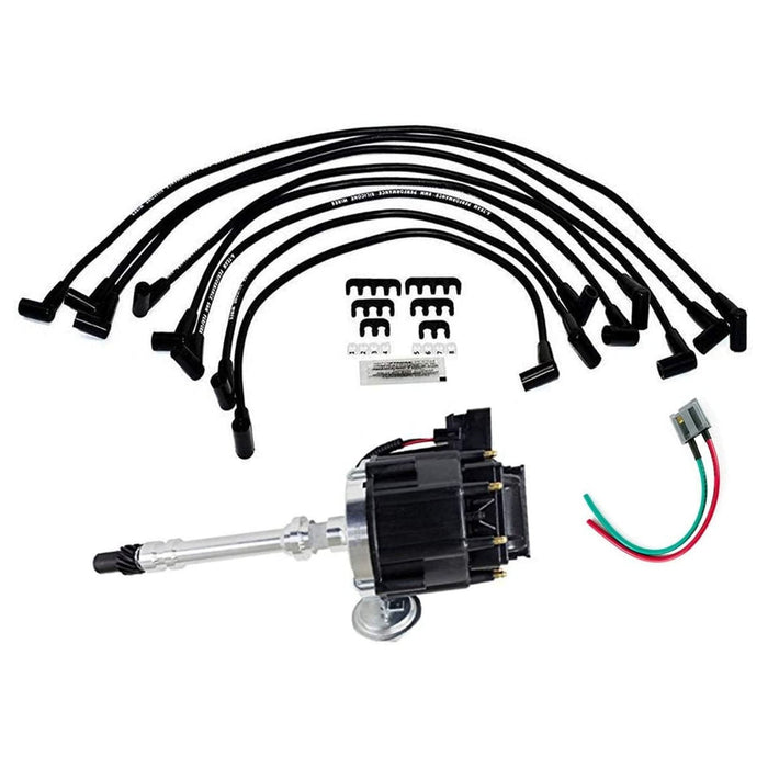 A-Team Performance HEI Distributor with SBC Spark Plug Wires & HEI Pigtail Harness Complete Kit Compatible with Chevrolet Chevy GM GMC SBC 262 265 267 283 302 305 307 327 383 400 Black - Southwest Performance Parts