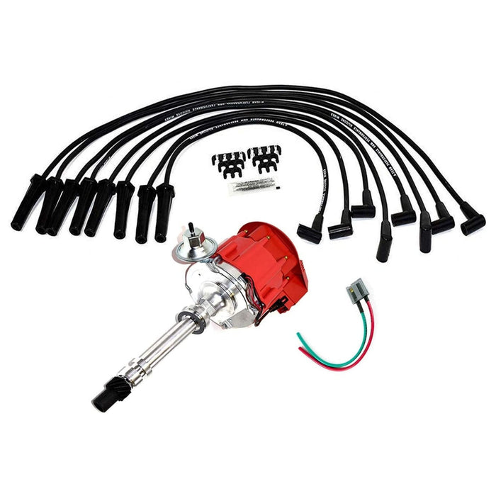 A-Team Performance HEI Distributor with Spark Plug Wires & HEI Pigtail Harness Complete Kit Compatible with Chevrolet Chevy GM GMC Big Block Chevy BBC 396 427 Red Super Cap - Southwest Performance Parts