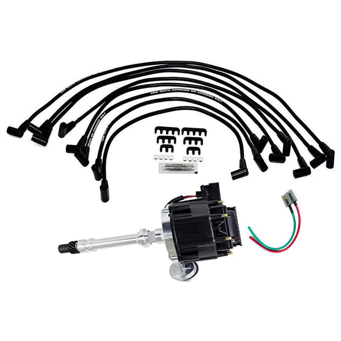 A-Team Performance HEI Distributor with Under the Exhaust Spark Plug Wires & HEI Pigtail Harness Complete Kit Compatible with Chevrolet Chevy GM GMC SBC 265 267 283 350 383 400 Black Cap - Southwest Performance Parts