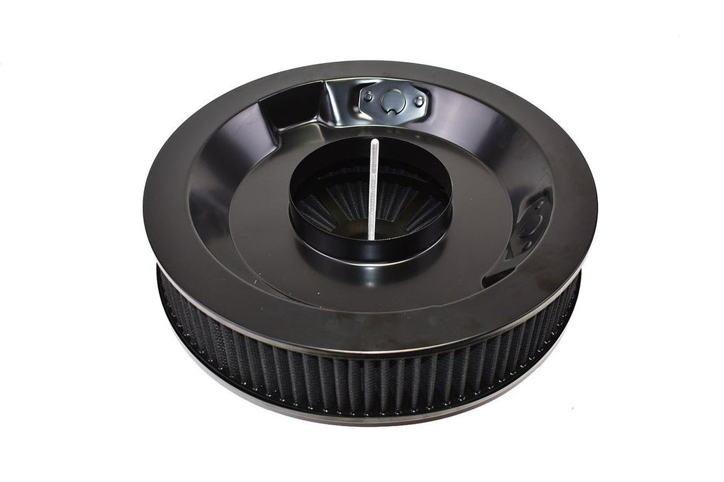 A-Team Performance High Flow Replacement Air Cleaner Assembly w-Flow-Thru Lid, Washable and Reusable Round Element Kit Includes Star Wing nut for Chevrolet GMC Ford 14"x3" Black - Southwest Performance Parts