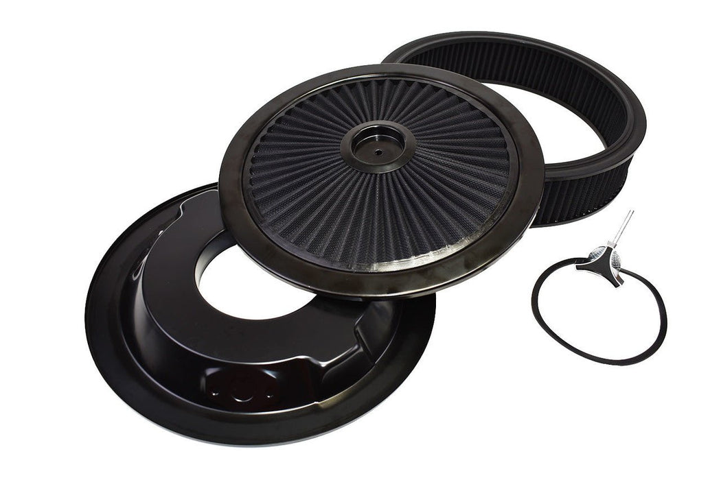 A-Team Performance High Flow Replacement Air Cleaner Assembly w-Flow-Thru Lid, Washable and Reusable Round Element Kit Includes Star Wing nut for Chevrolet GMC Ford 14"x3" Black - Southwest Performance Parts