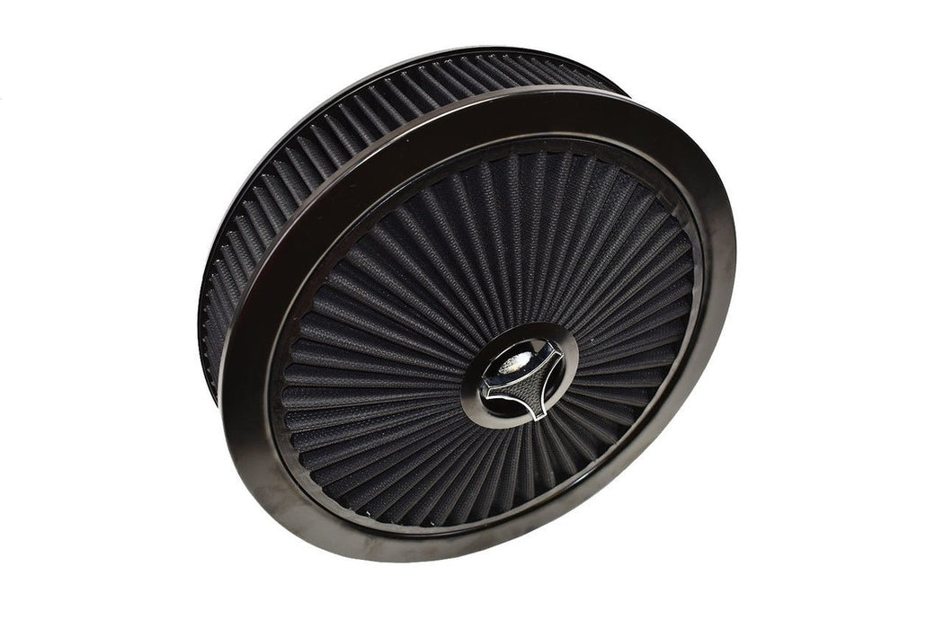 A-Team Performance High Flow Replacement Air Cleaner Assembly w-Flow-Thru Lid, Washable and Reusable Round Element Kit Includes Star Wing nut for Chevrolet GMC Ford 14"x3" Black - Southwest Performance Parts