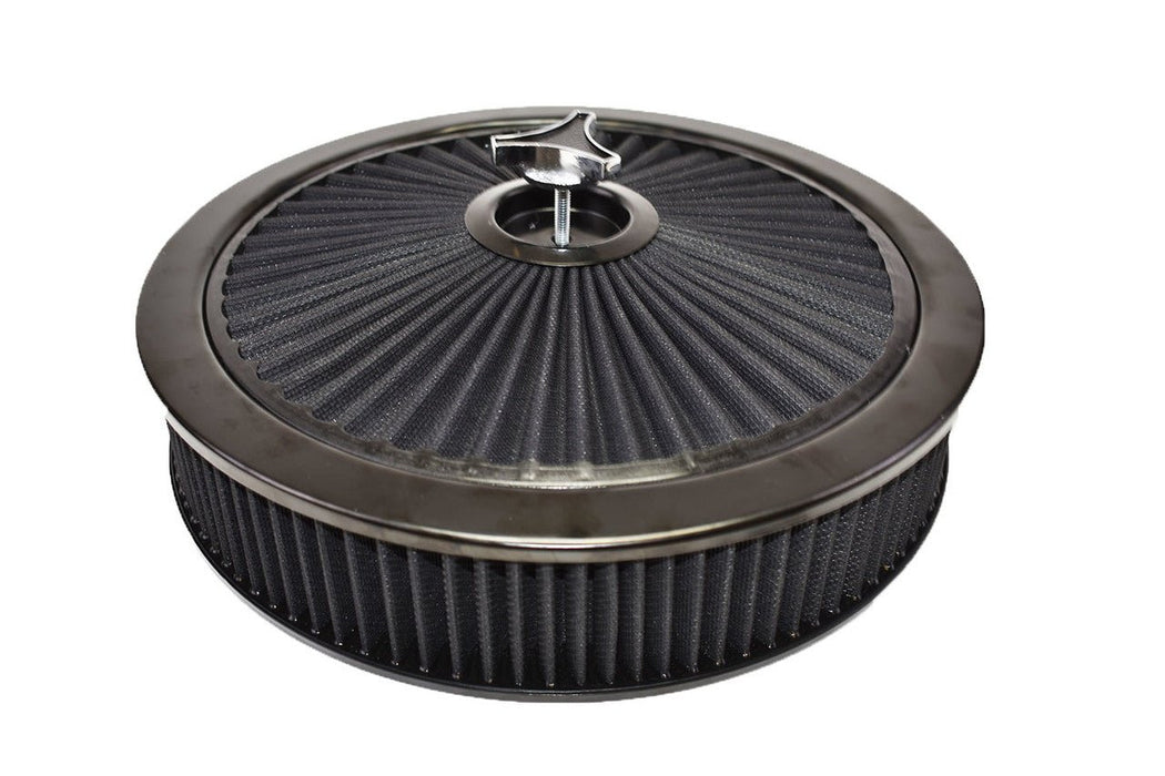 A-Team Performance High Flow Replacement Air Cleaner Assembly w-Flow-Thru Lid, Washable and Reusable Round Element Kit Includes Star Wing nut for Chevrolet GMC Ford 14"x3" Black - Southwest Performance Parts