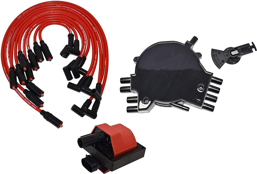 A-Team Performance Optispark Distributor Cap, Rotor, Remote Ignition Coil And 8.0mm Spark Plug Wires Kit for 95-97 GM LT1 LT4 Black - Southwest Performance Parts