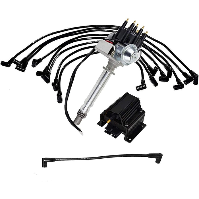 A-Team Performance Pro Series R2R Distributor, 8.0mm Over the Valve Cover Spark Plug Wires, & 50K Volt Coil For Chevy Corvette SBC Tach Drive 262 265 267 283 302 305 307 327 350 400 Black - Southwest Performance Parts