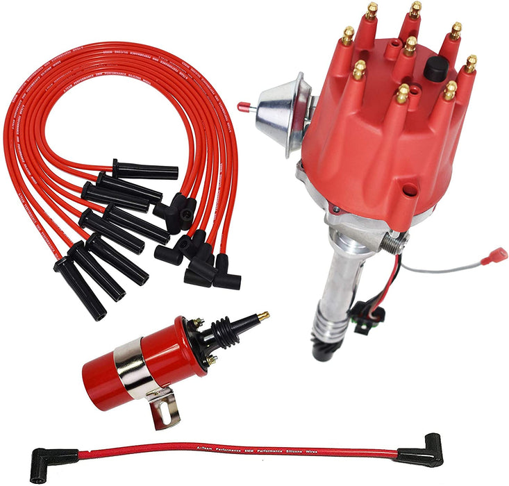 A-Team Performance Pro Series R2R Distributor, 8.0mm Spark Plug Wires, & 45K Volt Coil For Chevy Corvette BBC Tach Drive 396, 402, 427, 454 Red - Southwest Performance Parts