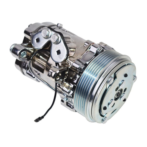 A-Team Performance Sanden SD-7 Type Aluminum Housing A-C Compressor R-134A 6 Groove Serpentine Chrome - Southwest Performance Parts