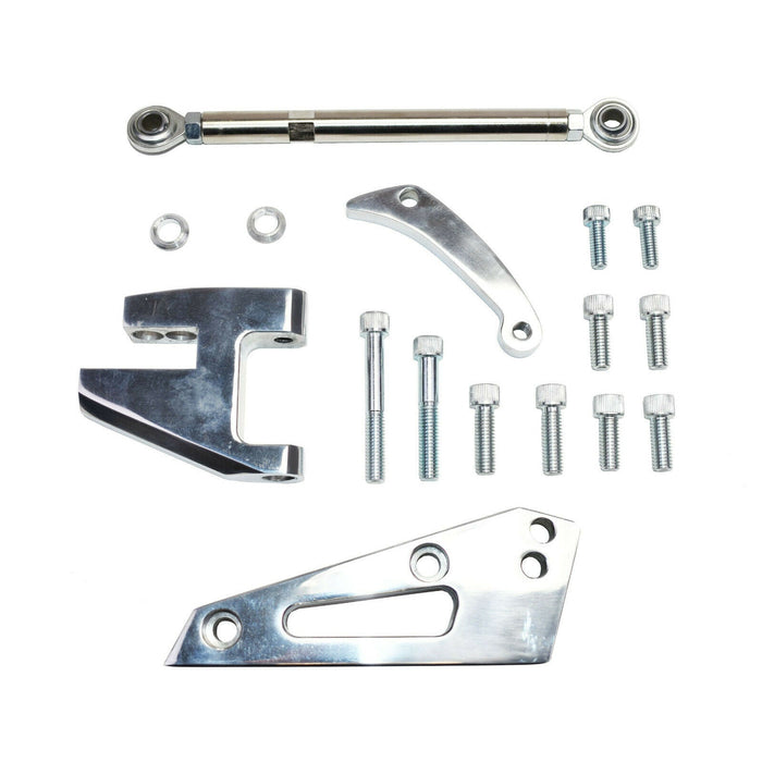 A-Team Performance SBC Alternator Bracket, Billet Aluminum SWP Polished Cylinder Head Mounted - Southwest Performance Parts