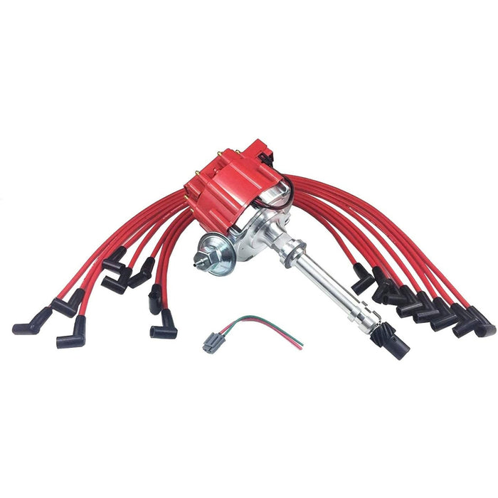 A-Team Performance SBC CHEVY 283 350 HEI Distributor + RED 8mm SPARK PLUG WIRES OVER VALVE COVER - Southwest Performance Parts