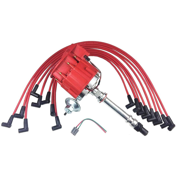 A-Team Performance SBC CHEVY 350 SUPER HEI Distributor + RED 8mm SPARK PLUG WIRES UNDER THE EXHAUST - Southwest Performance Parts