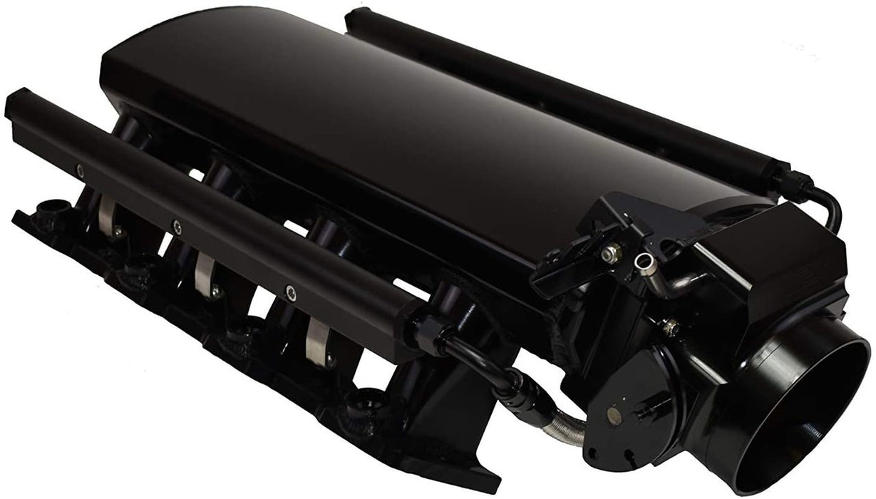 A-Team Performance Short Fabricated Black GM LS1 LS2 Intake Manifold w- Fuel Rails & Throttle Body - Southwest Performance Parts