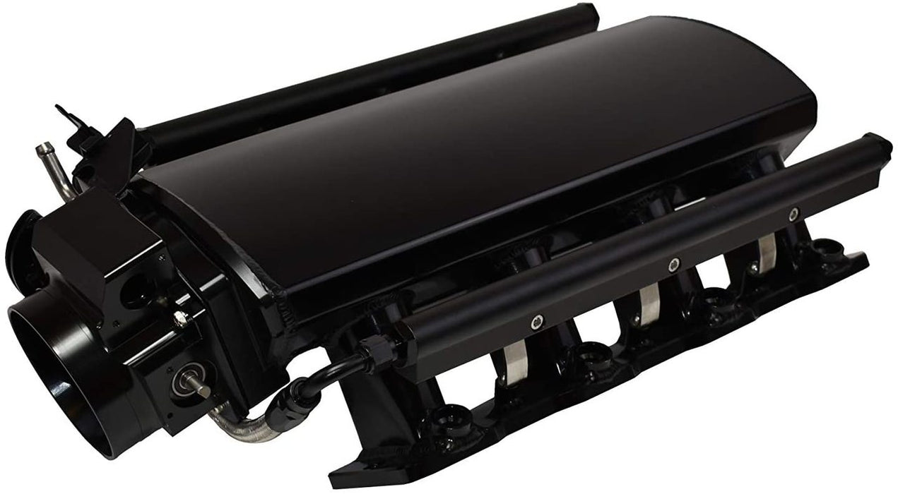 A-Team Performance Short Fabricated Black GM LS1 LS2 Intake Manifold w- Fuel Rails & Throttle Body - Southwest Performance Parts