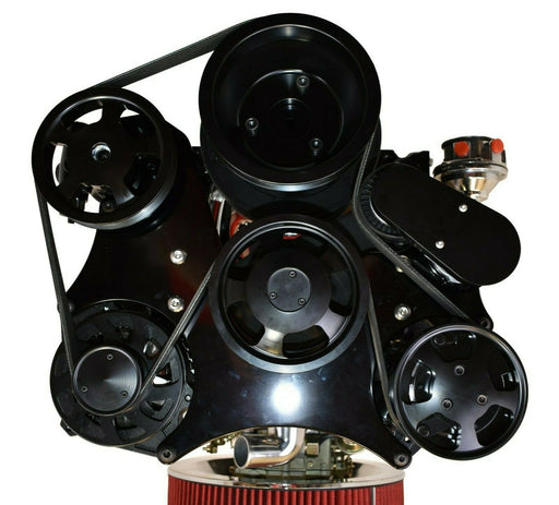 A-Team Performance Small Block Chevy 262 265 267 302 327 400 Serpentine Front Drive System complete with Bracket & Pulleys, Mechanical Water Pump,160-AMP GM CS130 Style Alternator, SD7 A-C Compressor Power Steering Pump BLACK - Southwest Performance Parts