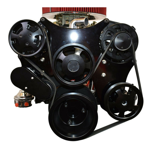 A-Team Performance Small Block Chevy 262 265 267 302 327 400 Serpentine Front Drive System complete with Bracket & Pulleys, Mechanical Water Pump,160-AMP GM CS130 Style Alternator, SD7 A-C Compressor Power Steering Pump BLACK - Southwest Performance Parts