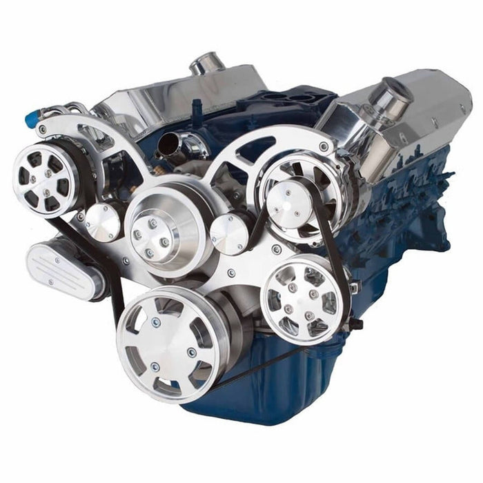 A-Team Performance Small Block Ford SBF 351C, 351M and 400 Serpentine Complete Kit - with Alternator, Power Steering Pump, Water Pump and AC Compressor(Polished) - Southwest Performance Parts