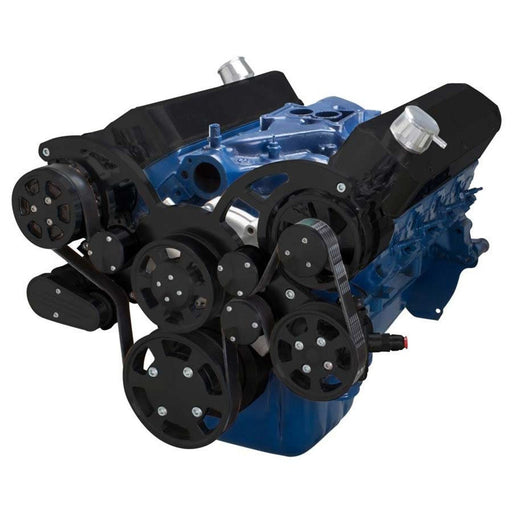 A-Team Performance Small Block Ford SBF Serpentine Complete Kit - with Alternator, Power Steering Pump, Water Pump and AC Compressor (Black) - Southwest Performance Parts