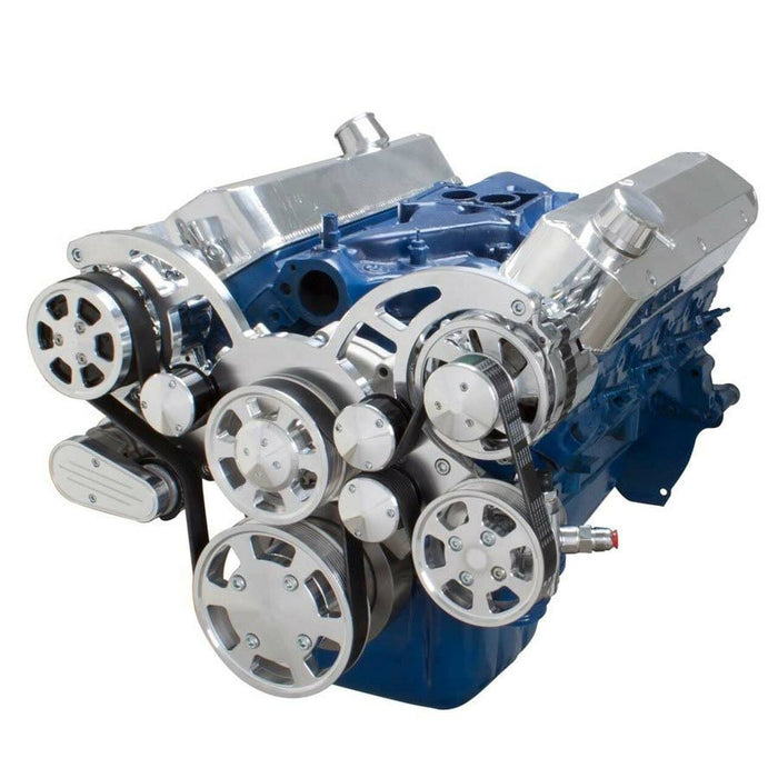 A-Team Performance Small Block Ford SBF Serpentine Kit - with Alternator, Power Steering pump, Water Pump and AC Compressor (Polished) - Southwest Performance Parts