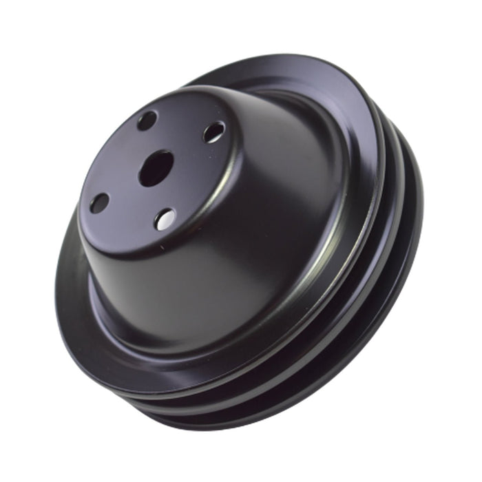A-Team Performance Water Pump Pulley Double-Groove LWP Long Water Pump Compatible with Small Block Chevy SBC 262 265 267 283 302 305 307 327 350 400, Black Steel - Southwest Performance Parts