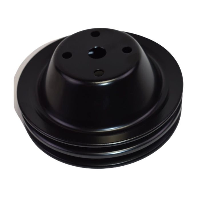 A-Team Performance Water Pump Pulley Double-Groove LWP Long Water Pump Compatible with Small Block Chevy SBC 262 265 267 283 302 305 307 327 350 400, Black Steel - Southwest Performance Parts