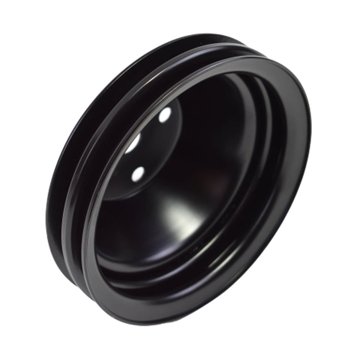 A-Team Performance Water Pump Pulley Double-Groove LWP Long Water Pump Compatible with Small Block Chevy SBC 262 265 267 283 302 305 307 327 350 400, Black Steel - Southwest Performance Parts