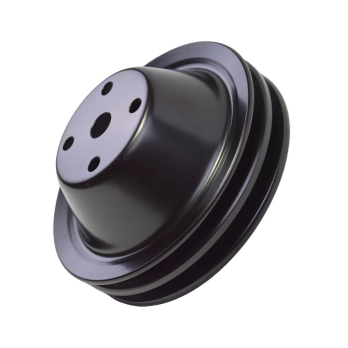 A-Team Performance Water Pump Pulley Double-Groove LWP Long Water Pump Compatible with Small Block Chevy SBC 262 265 267 283 302 305 307 327 350 400, Black Steel - Southwest Performance Parts