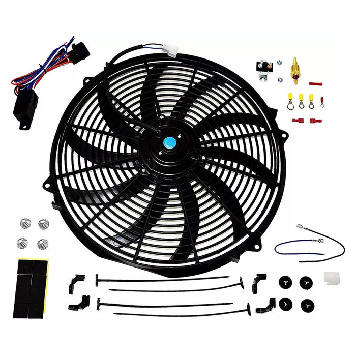 A-Team Performance 16" Electric Radiator Cooling Fan S-Curved 10 Blades Thermostat Kit 3000 CFM Reversible Push or Pull with Mounting Kit Duty 12 Volts — Southwest Performance