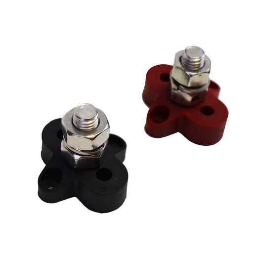 A-Team Performance 3-8" Stainless Steel Single Stud Power and Ground Junction Block Red and Black - Southwest Performance Parts