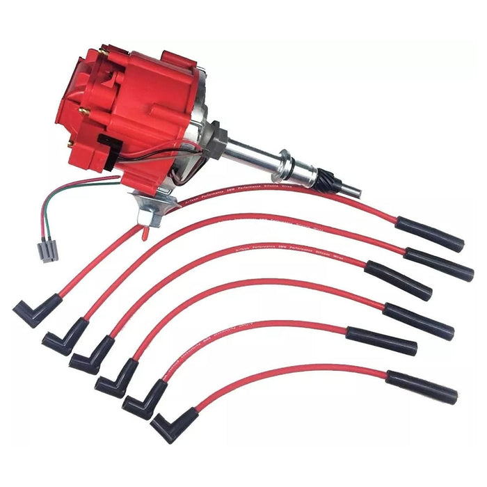 A-Team Performance 6 Cylinder Amc Jeep Inline 232 258 Hei Distributor Red Spark Plug Wires Cj5 Cj7 - Southwest Performance Parts