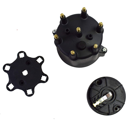 A-Team Performance 6-Cylinder Male Pro Series Distributor Cap &amp; Rotor Kit BLACK - Southwest Performance Parts