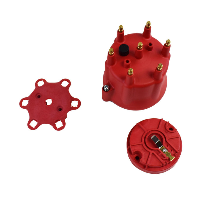 A-Team Performance 6-Cylinder Male Pro Series Distributor Cap &amp; Rotor Kit RED - Southwest Performance Parts