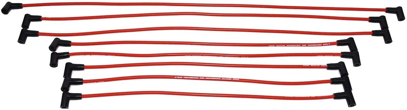 A-Team Performance 8-Cylinder Male Cap, 65K Volt Coil HEI Distributor Tune Up Kit &amp; 8.0mm Over the Valve Cover Spark Plug Wires, For Chevrolet SBC 262 283 302 305 307 327 350 400 Red - Southwest Performance Parts