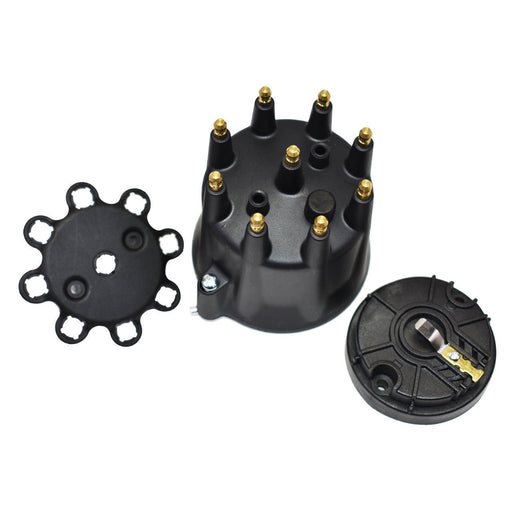 A-Team Performance 8-Cylinder Male Pro Series Distributor Cap &amp; Rotor Kit Black - Southwest Performance Parts