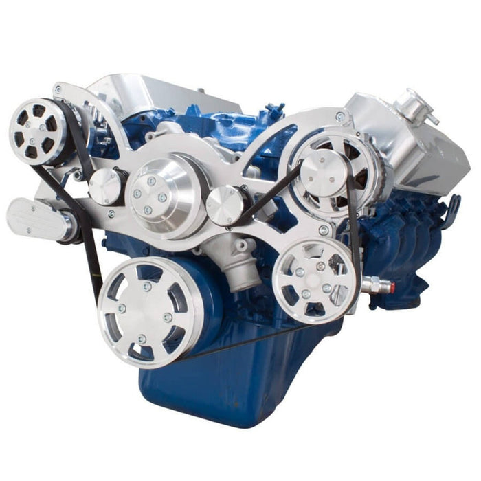 A-Team Performance Big Block Ford BBF Serpentine Complate Kit - with Alternator, Power Steering Pump, Water Pump and AC Compressor (Polished) - Southwest Performance Parts