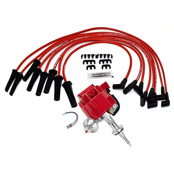 A-Team Performance Complete HEI Distributor Spark Plug Wires and Pigtail Kit — Compatible with Mopar Chrysler Dodge Plymouth V8 Engines 273 318 340 340 360 — 65K COIL Red Cap One Wire Installation - Southwest Performance Parts